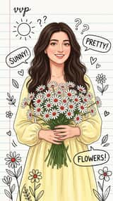 Lined Paper Illustration of Woman with Daisies