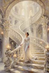 Woman on an endless staircase in baroque and deco architecture