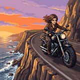 Donna in moto su una strada a picco sul mare