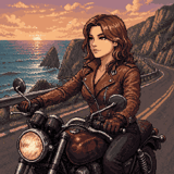 Woman Riding Motorcycle on Cliff Road reference