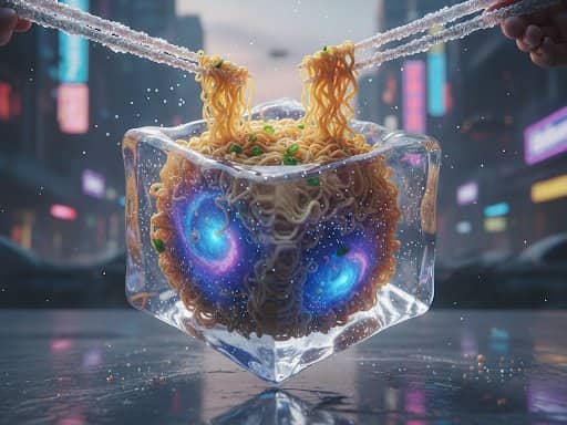 Ultra-Photorealistic Cinematic Food Action Shot of Noodles