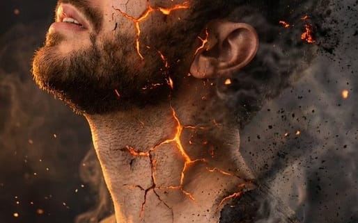 Foto de Perfil Lateral de Homem com Dor e Fissuras Derretidas