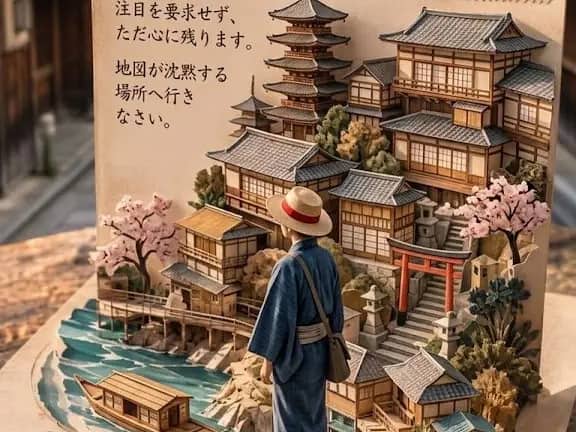 A highly detailed 3D pop-up postcard diorama of Kyoto, Japan