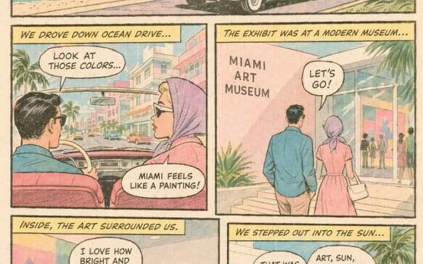 Página de Quadrinhos Vintage: Encontro Artístico em Miami