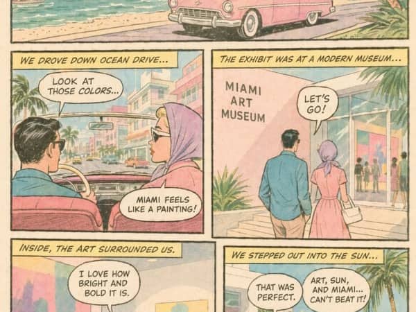 Página de Quadrinhos Vintage: Encontro Artístico em Miami