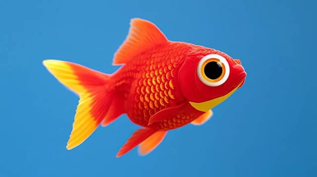 Super macro close-up of goldfish eye with vivid red orange
