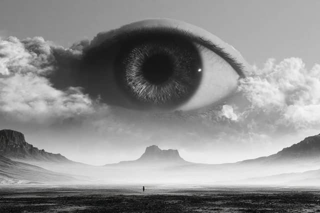 Subject envisioned in a Black and White Surreal Landscape