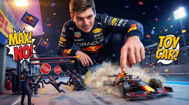 Comedic Giant Max Verstappen in Pit Lane