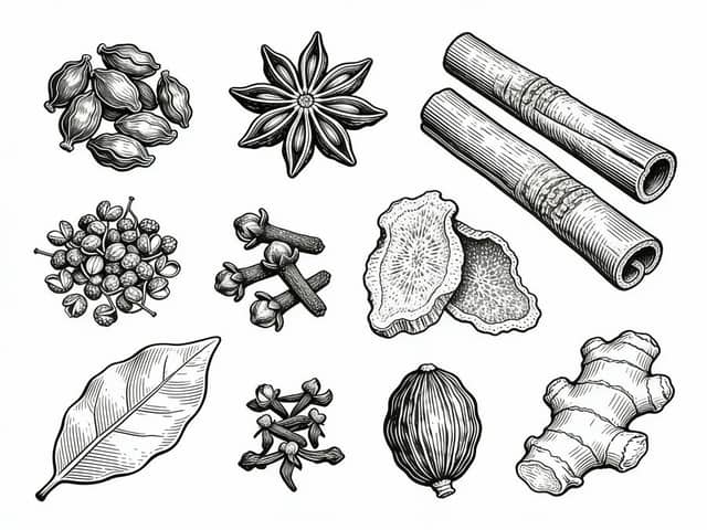 Line Art of Traditional Chinese Seasoning Herbs