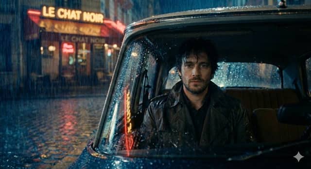 Moody cinematic Paris car scene