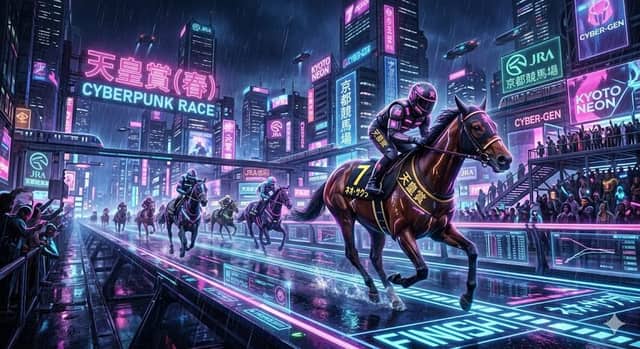 Ilustração de Corrida de Cavalos Cyberpunk