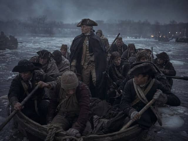 Cena de barco no inverno no estilo da Travessia de Washington