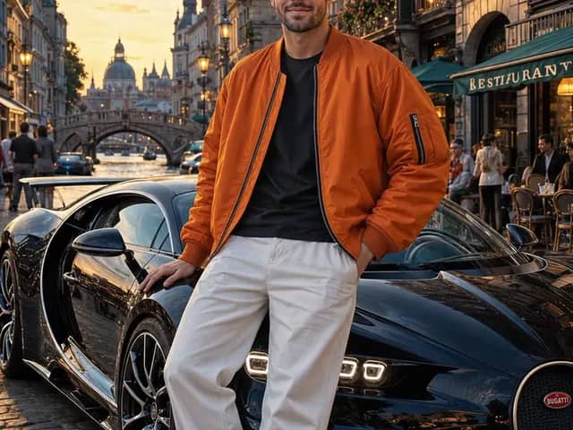 Ultra-realistic cinematic full-body portrait of the same man