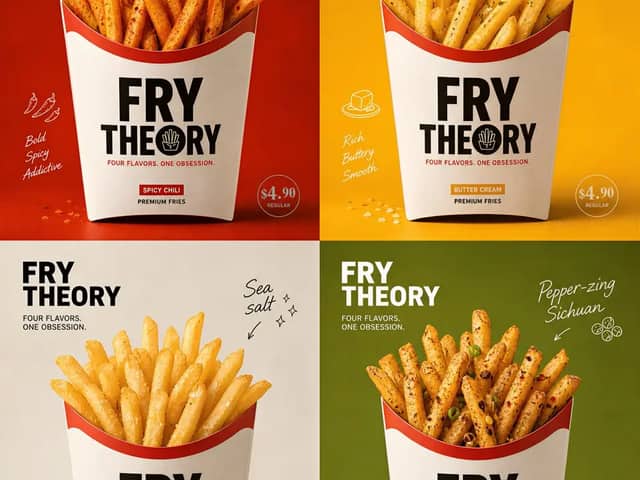 Create an ultra-premium 2x2 four-panel promotional poster