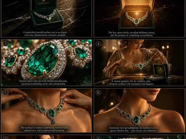 Luxury Emerald Necklace Commercial Storyboard