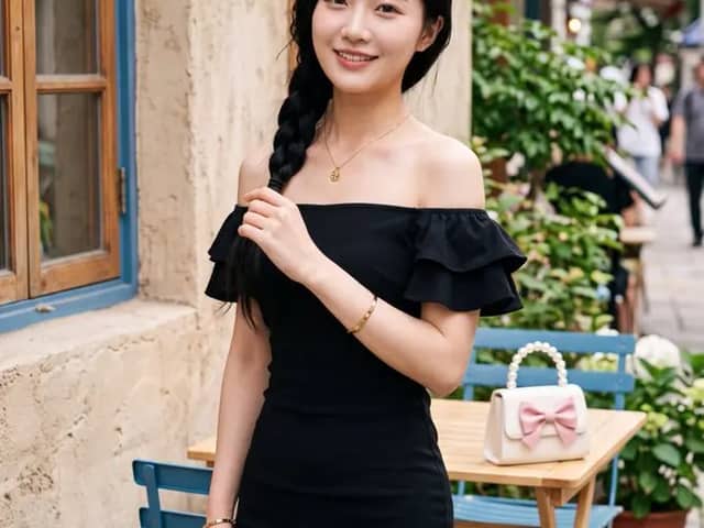 A beautiful young East Asian woman with fair skin and soft