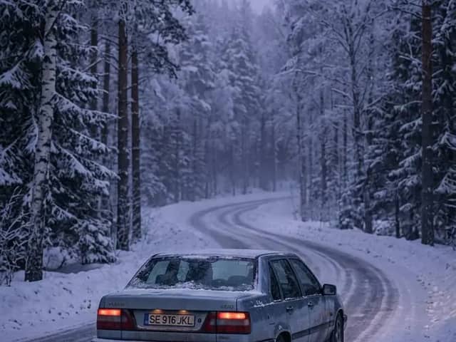 Ultra-realistic cinematic winter road scene