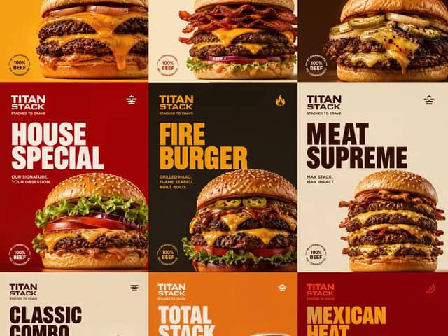 Create an ultra-premium 3x3 nine-panel burger campaign