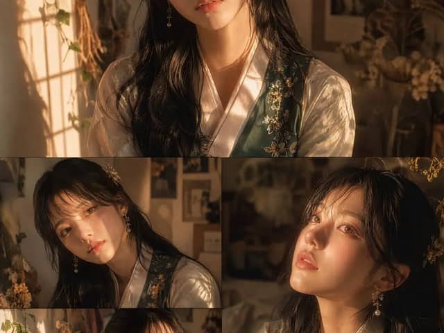 A stunning close-up portrait collage of a young Korean woman