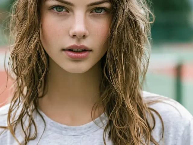 A photorealistic portrait of a stunning young woman