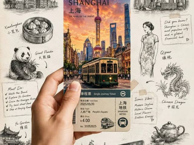 Create a premium travel journal-style collage poster
