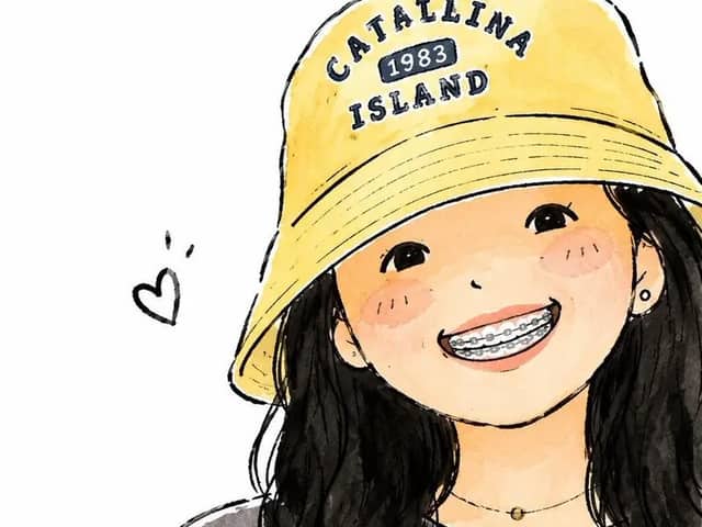 Cute watercolor anime portrait of a smiling young girl