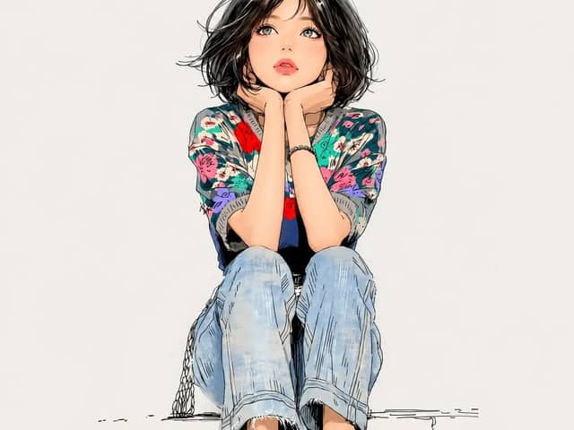 Create a clean, minimalist anime-style illustration