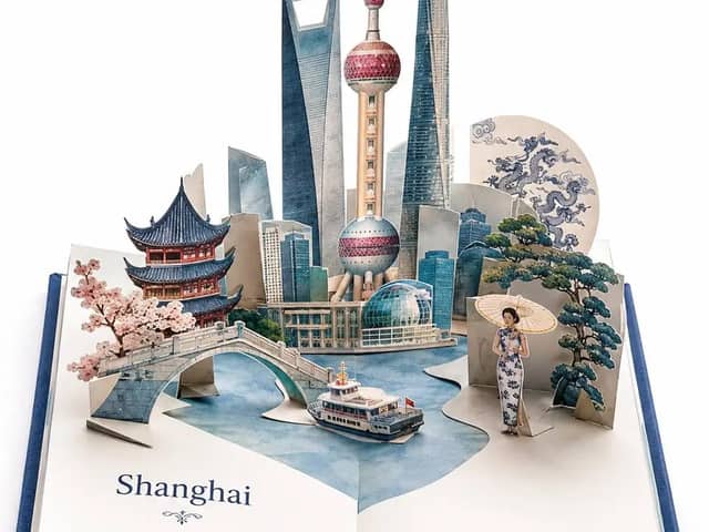 Create a premium travel pop-up book artwork of DESTINATION