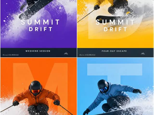 Create an ultra-premium 2x2 winter-sports campaign poster