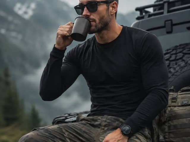Cinematic portrait photography of a rugged athletic man