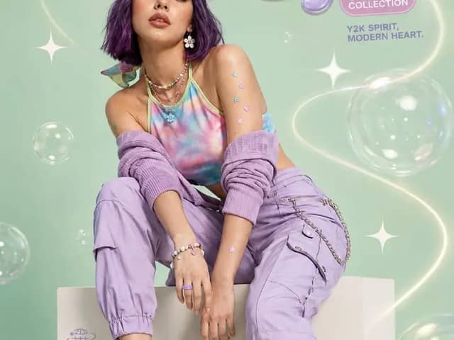 Create a premium Y2K-inspired fashion editorial poster