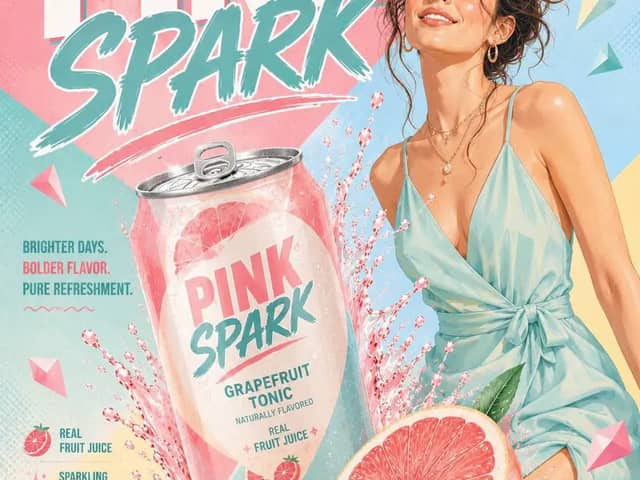Pastel pop advertising illustration of Human beside a tilted