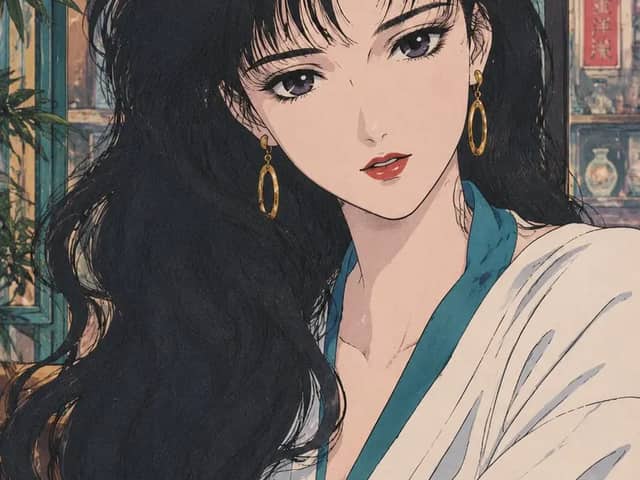 Retro shoujo manga color illustration, close to the elegant