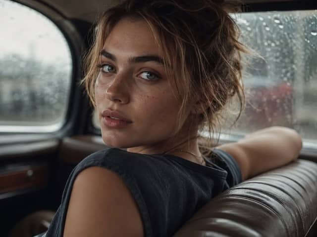 Photorealistic close-up over the shoulder portrait