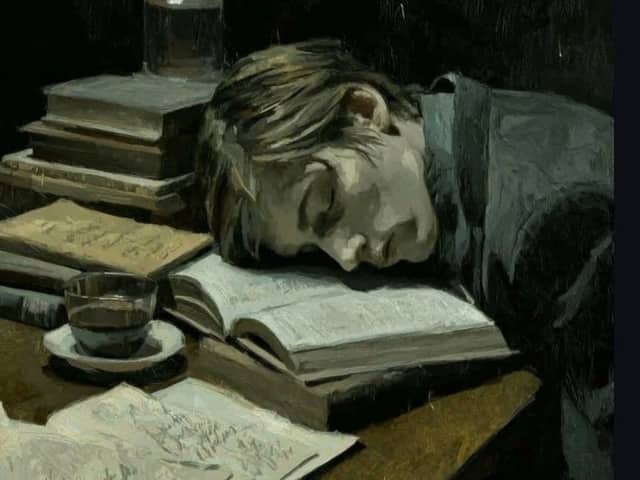 Dark Academia Oil Painting of Sleeping Man