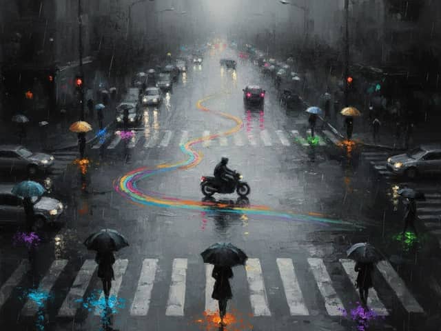 Impressionist Oil Painting of Rainy Urban Solitude