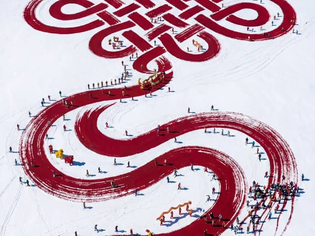 Aerial Art: Chinese Knot Landscape for 2026 Winter Games Prompt