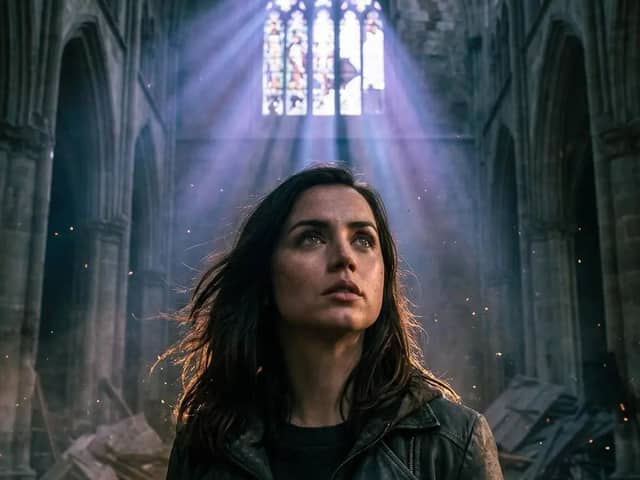Retrato Cinematográfico em Catedral Gótica em Ruínas