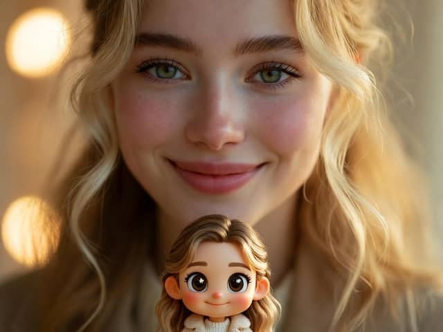 Cinematic Portrait with Miniature Chibi Figurine