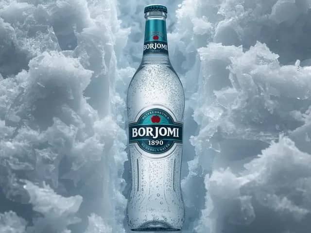 Hyperrealistic Product Photography Prompt (Borjomi Water)