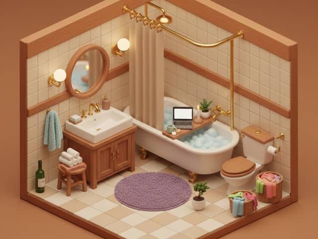 Isometric Cozy Bathroom Diorama Prompt