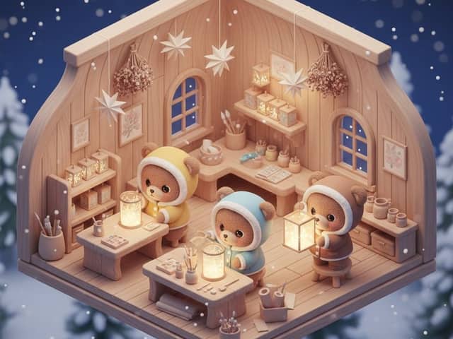 Isometric Kawaii Baby Bears Scene Prompt