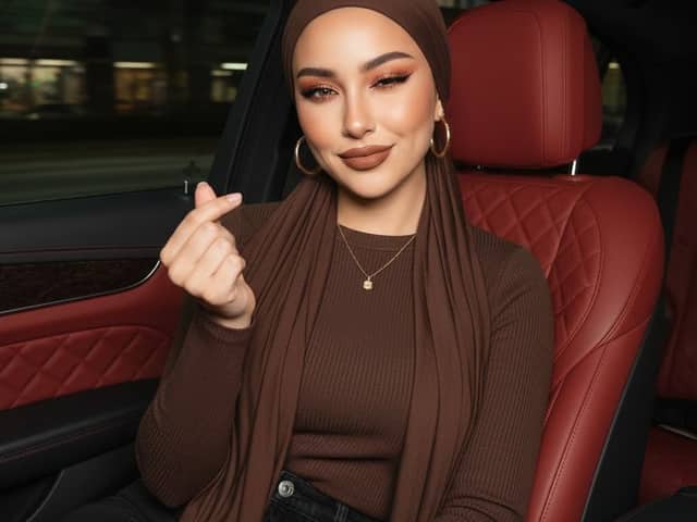 Luxury Car Hijab Portrait with Finger Heart