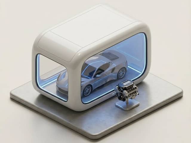 Mô hình phòng trưng bày ô tô 3D Isometric tối giản
