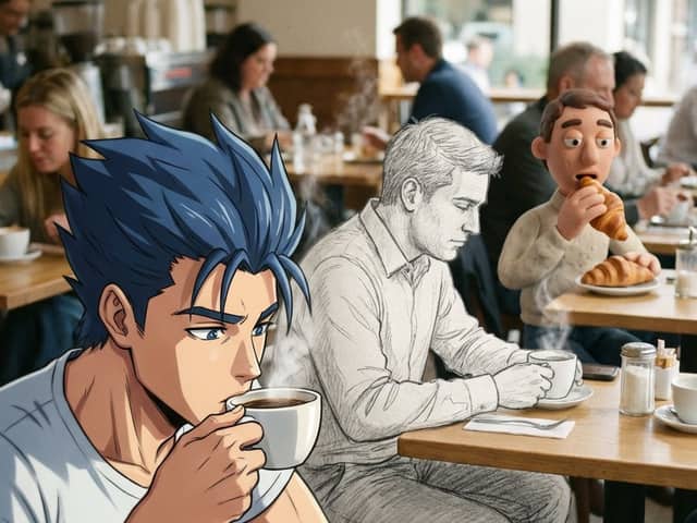 Mixed Media Cinematic Café Scene