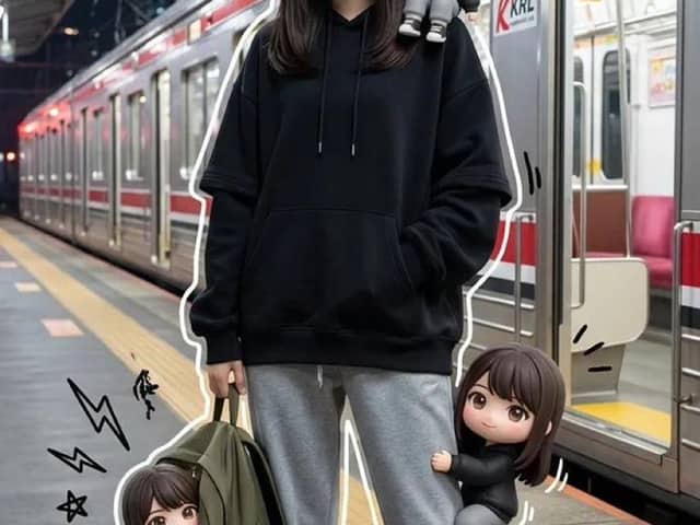Portrait multimédia d'une adolescente de la génération Z avec des clones Chibi