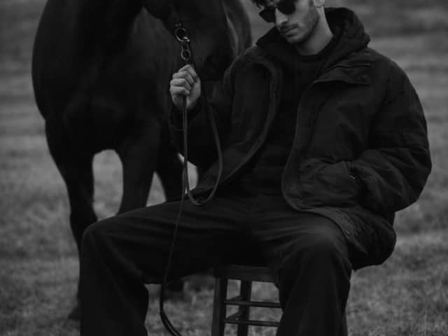 Monochrome Editorial Portrait: Man and Horse