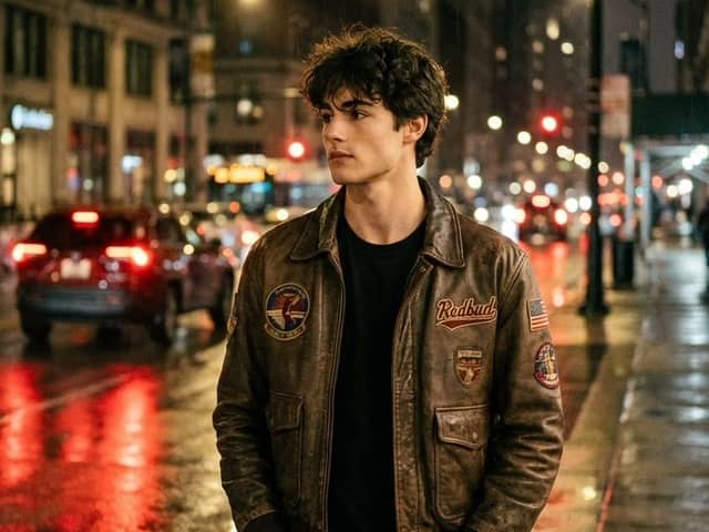 Nighttime Street Portrait with Wet Pavement