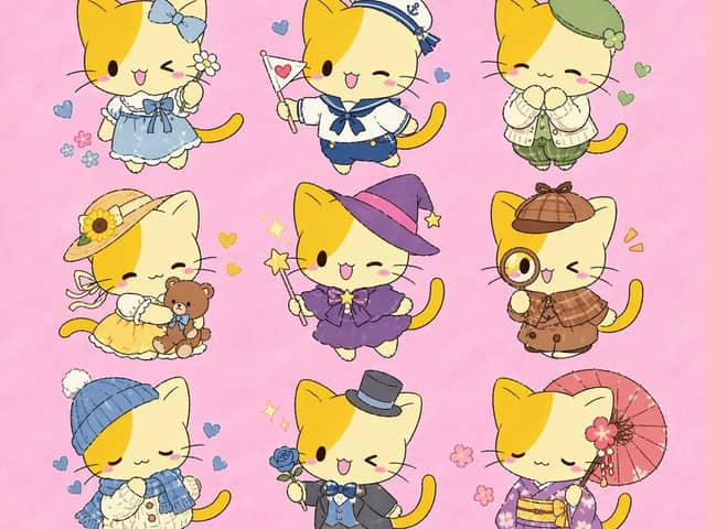 Neuf variantes de costumes de chatons chibi