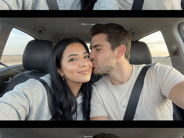 Photoreal Playful Couple Car Selfie Triptych
